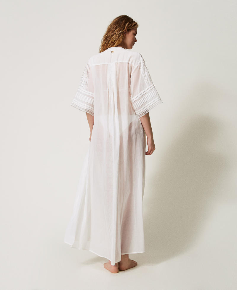 Long muslin kaftan with lace Sugar White Woman 251LM2WBB_00632_03