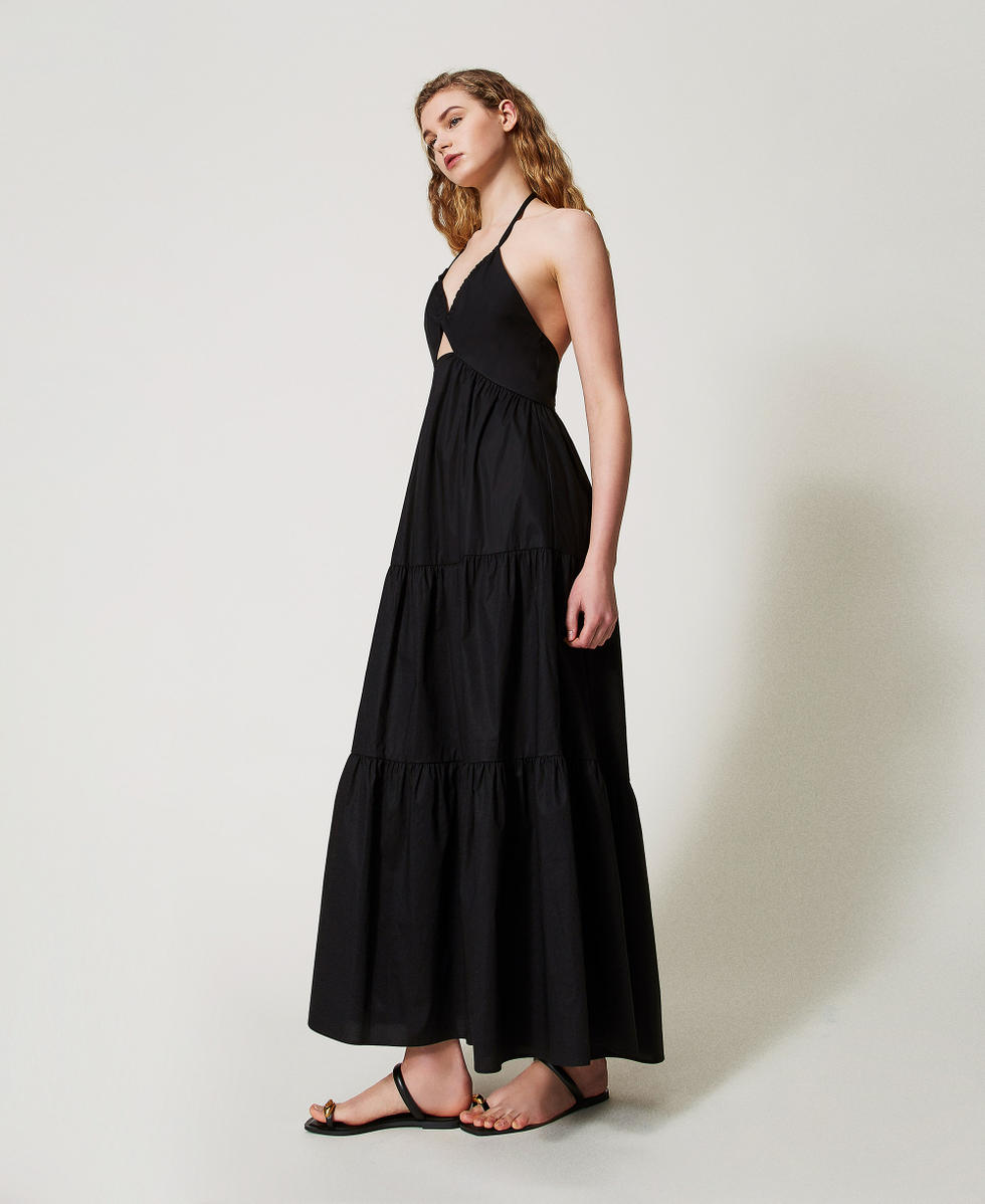 Langes Stufenkleid aus Popeline Schwarz Frau 251TT2027_00006_02