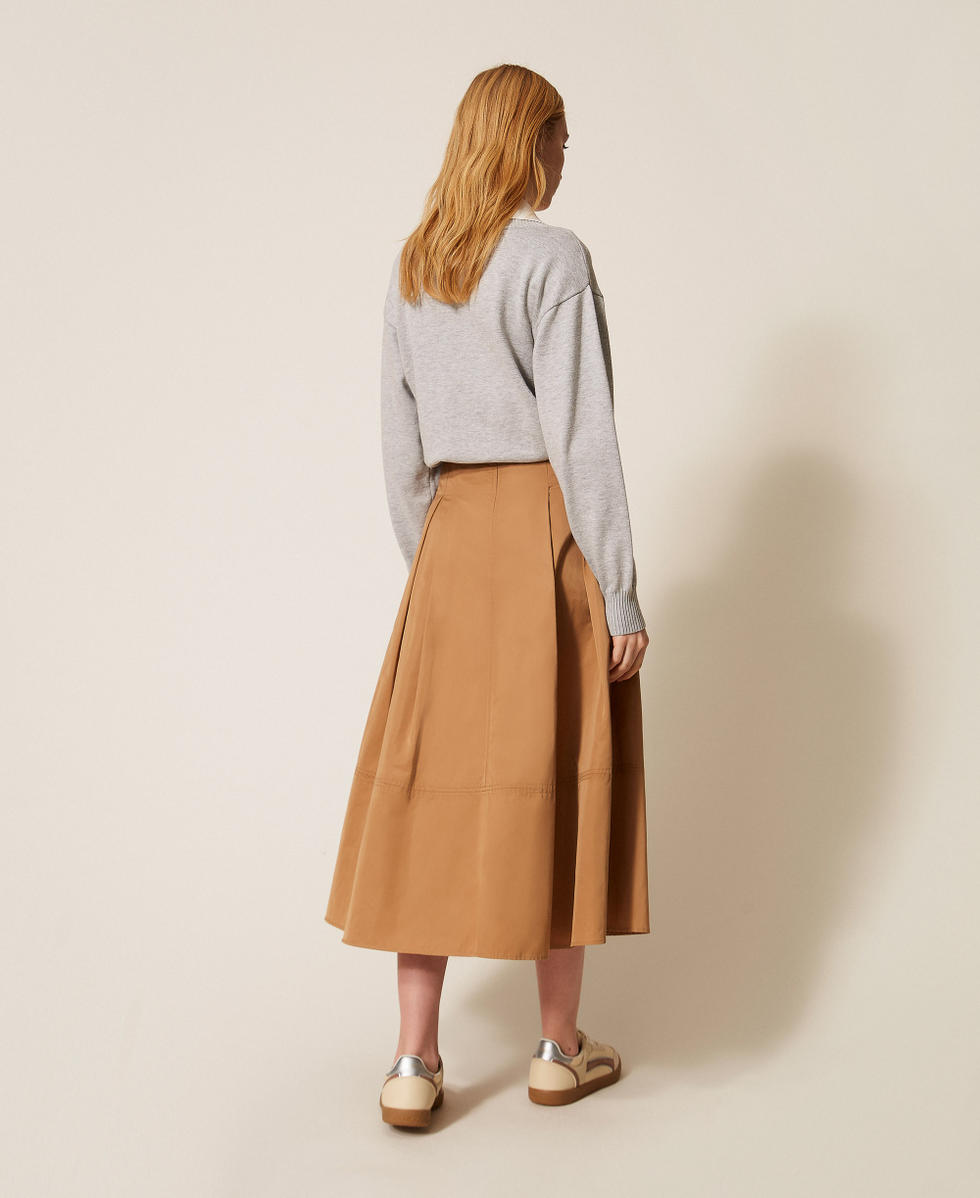 Gonna longuette in taffet&agrave; con pieghe Beige "Walnut" Donna 261LL2RBB_13302_03