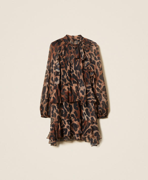 Kurzes Kleid aus Voile mit Animalprint