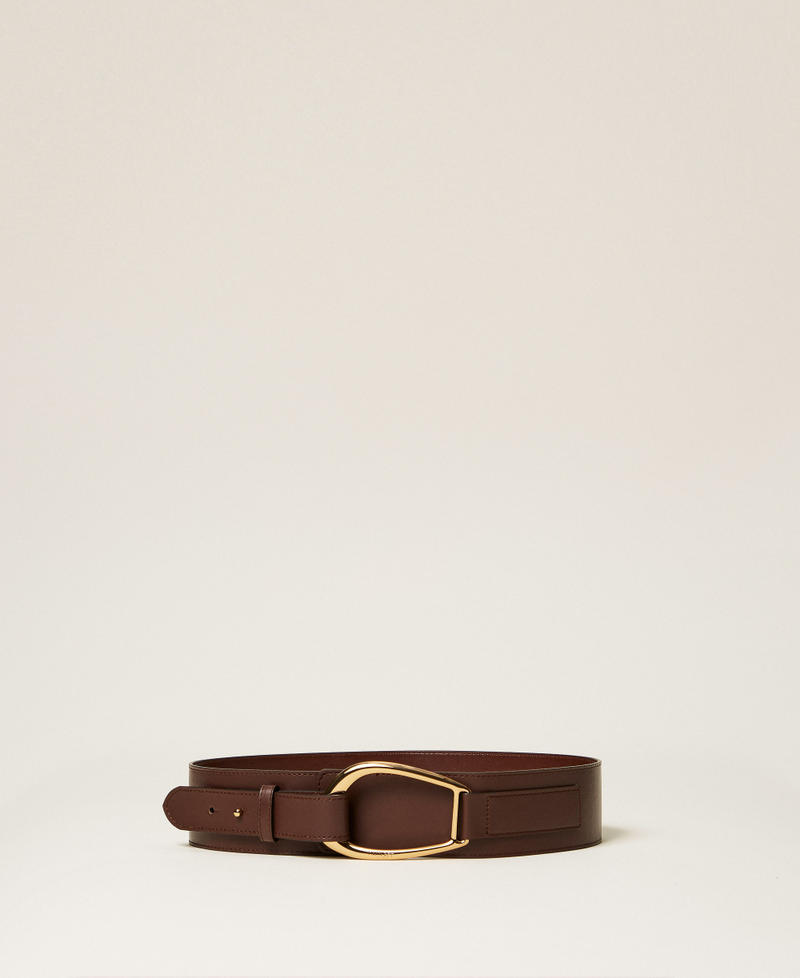 Leather sash belt with maxi buckle Darkness Brown Woman 262TA4730_13411_01