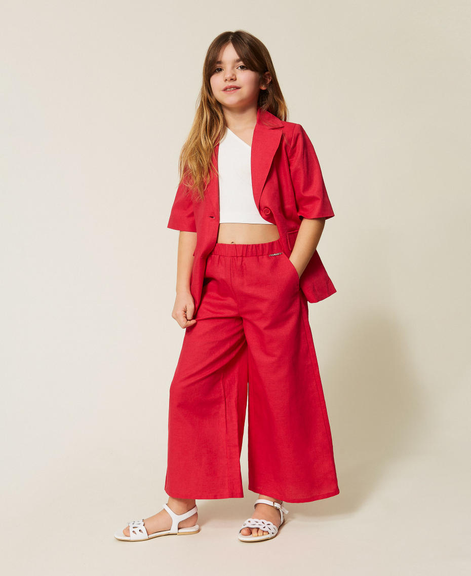 Linen cropped trousers Magenta Red Girl 261GJ2036_13160_01