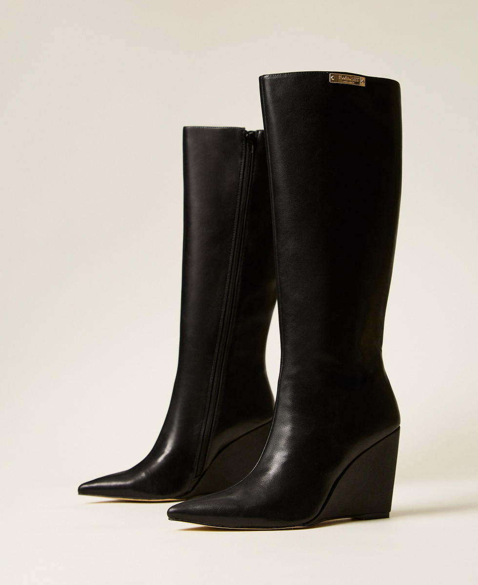 Stivali alti con zeppa Nero Donna 252TGT210_00006_02