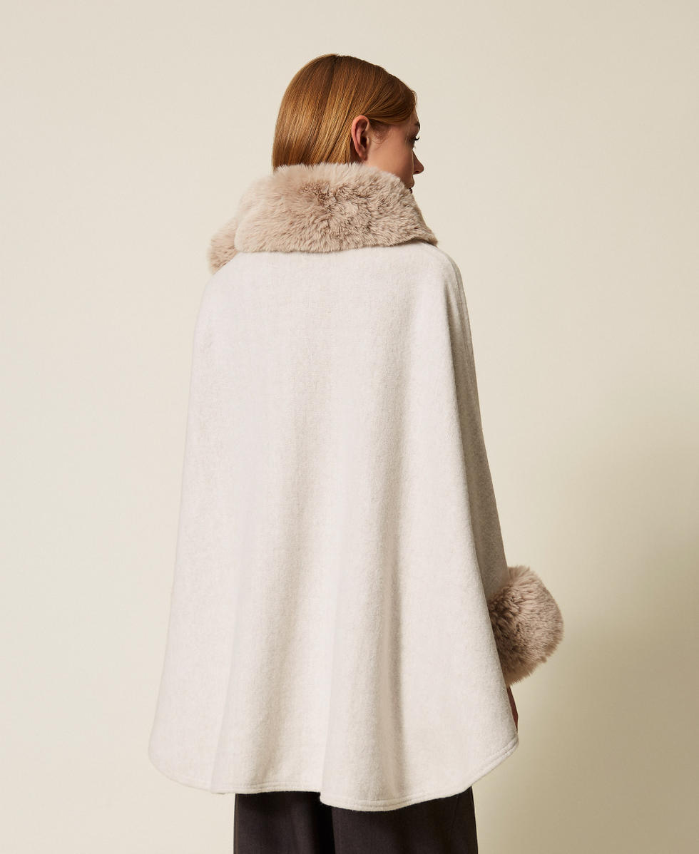 Poncho en drap et fausse fourrure Blanc Neige Femme 252TO5130_00282_05