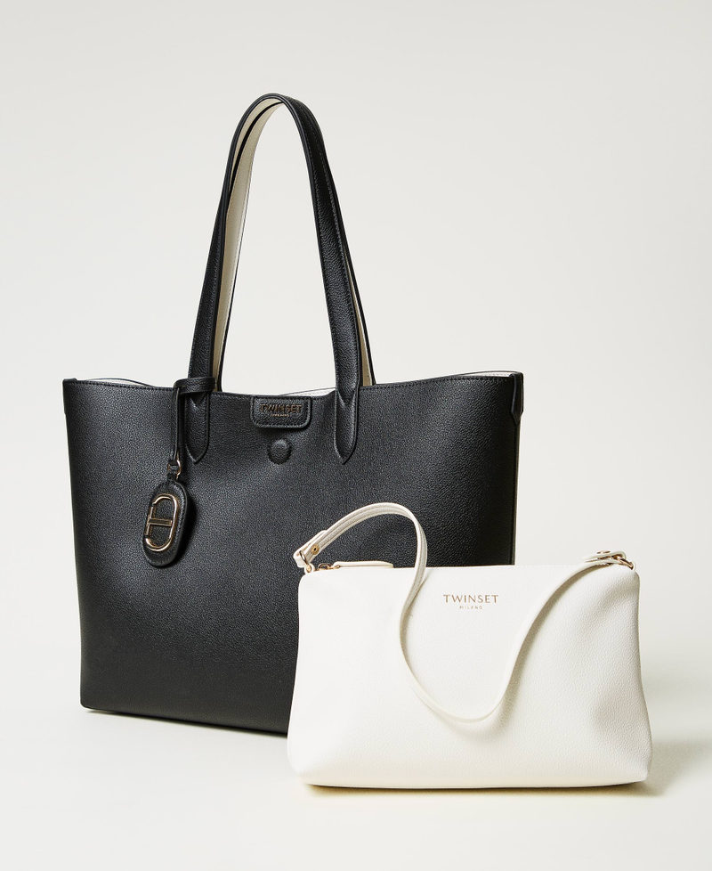 ‘Everywhere‘ reversible shopper bag Two-tone Mother-of-pearl / Black Woman 251TB7300_03261_02
