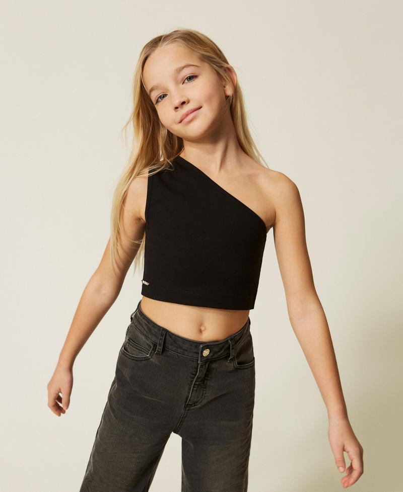 One-shoulder top with logo Black Girl 261GJ2255_00006_01