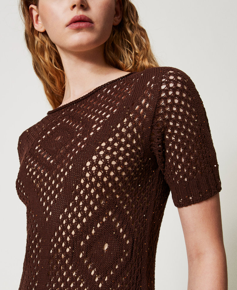 Short mesh dress with sequins Chocolate Sequins Woman 251TT3302_12479_04