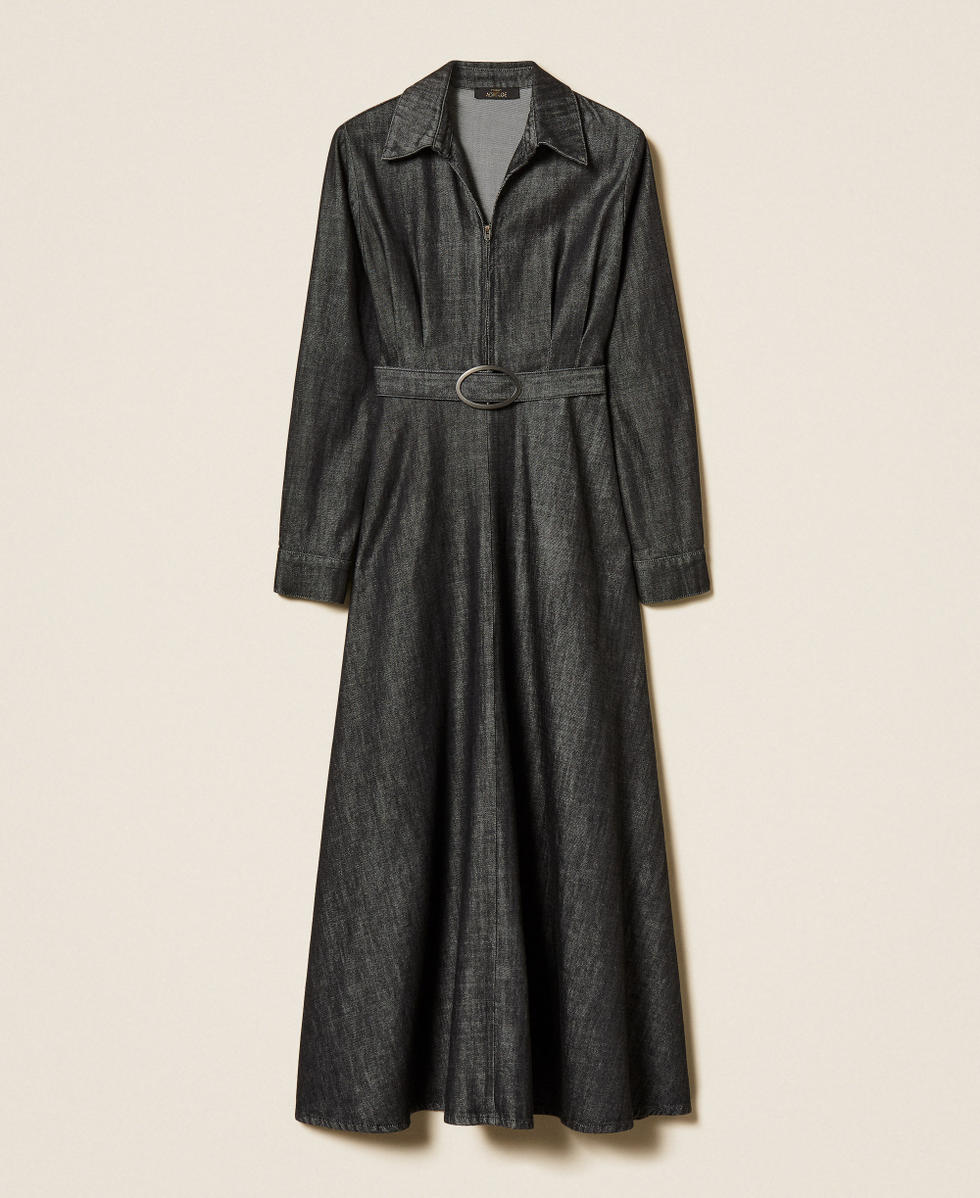 Long flowing denim dress Black Denim Woman 262AP2060_01103_S0