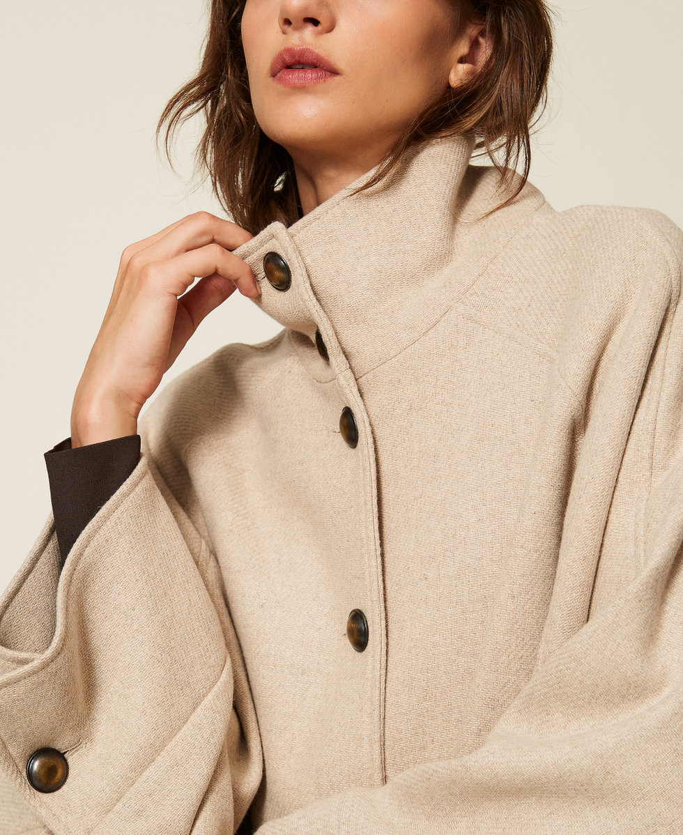 Wool cloth cape with buttons Sand Light Melange Woman 262TF2043_14063_05