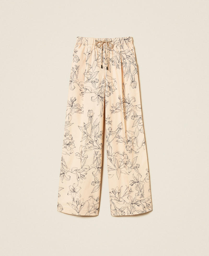 Bull trousers with floral print "Crystal Sand" Beige/Black Flock Print Woman 262LI2MCC_13908_S0