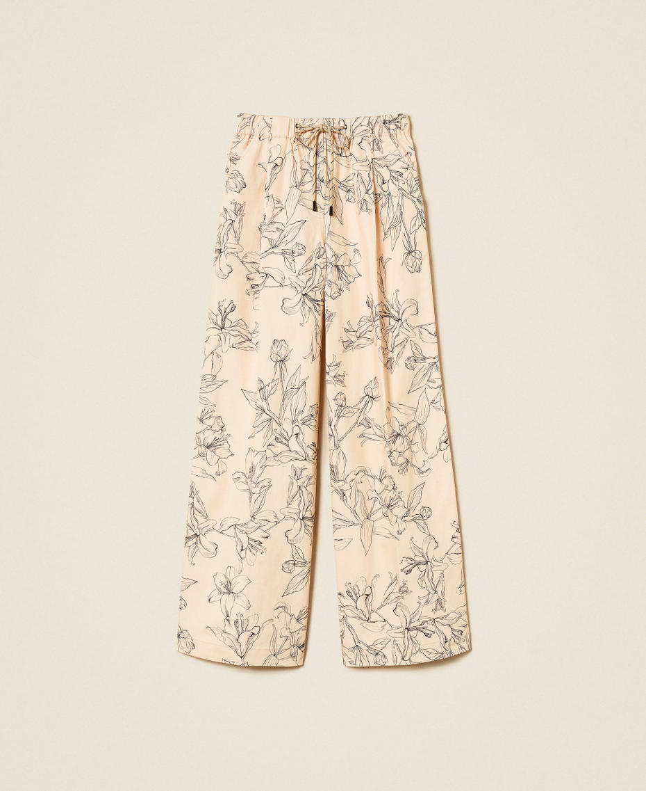 Bull trousers with floral print "Crystal Sand" Beige/Black Flock Print Woman 262LI2MCC_13908_S0