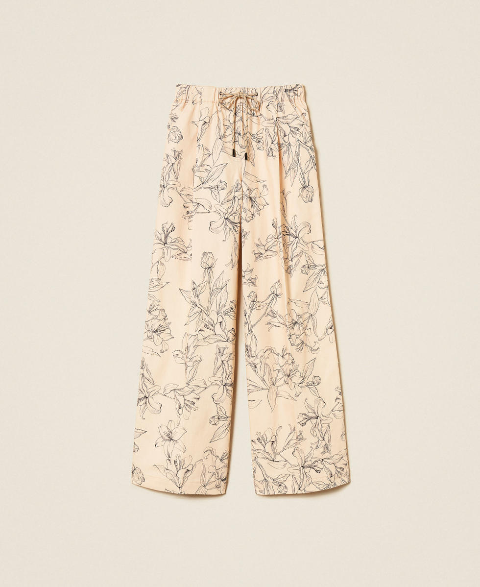 Pantal&oacute;n de bull con estampado de flores Estampado Flock Beige "Crystal Sand" / Negro Mujer 262LI2MCC_13908_S0