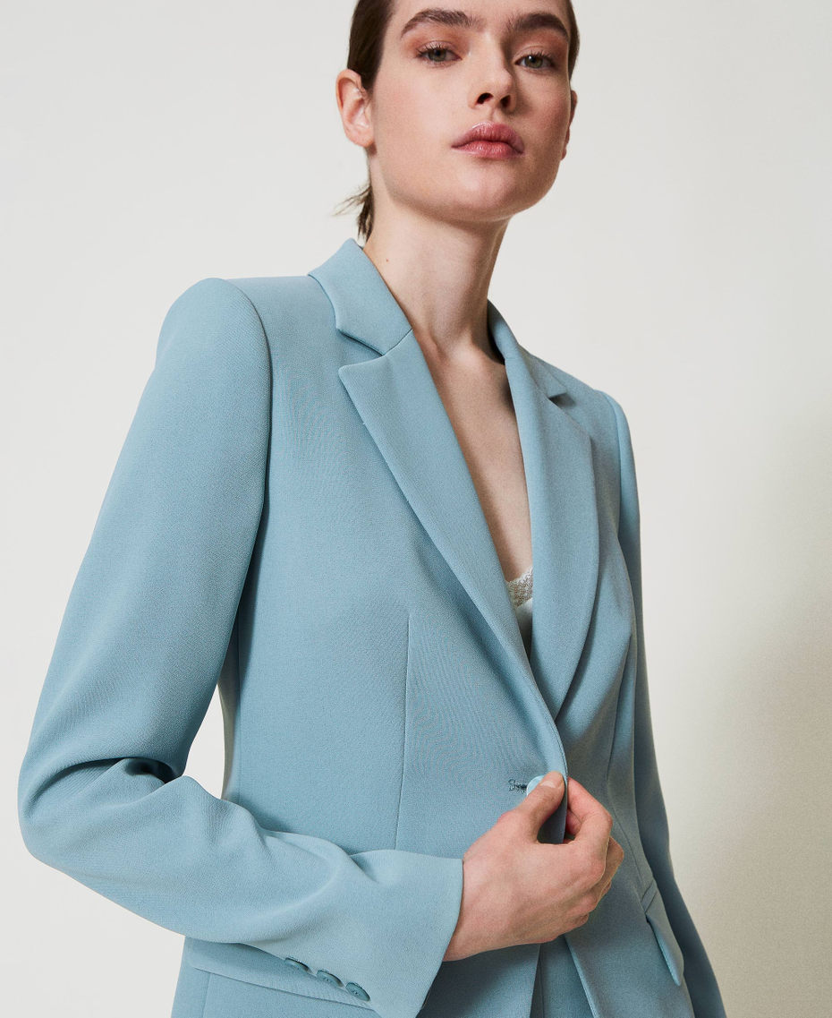 Fluid crêpe blazer Dusty Blue Woman 251TP2100_00485_04