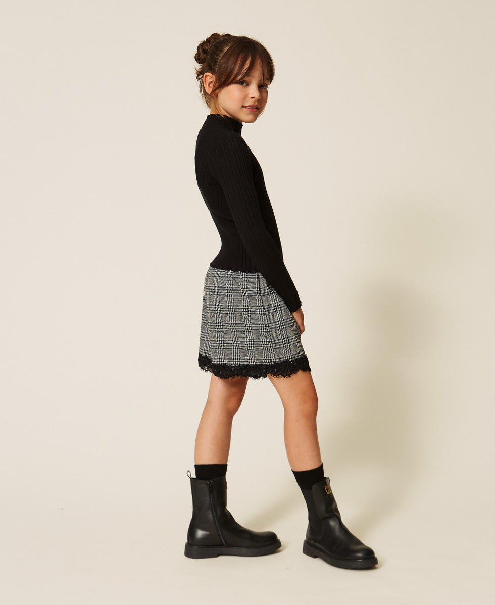 Pull col montant c&ocirc;tel&eacute; Noir Fille 262GJ3011_00006_T0