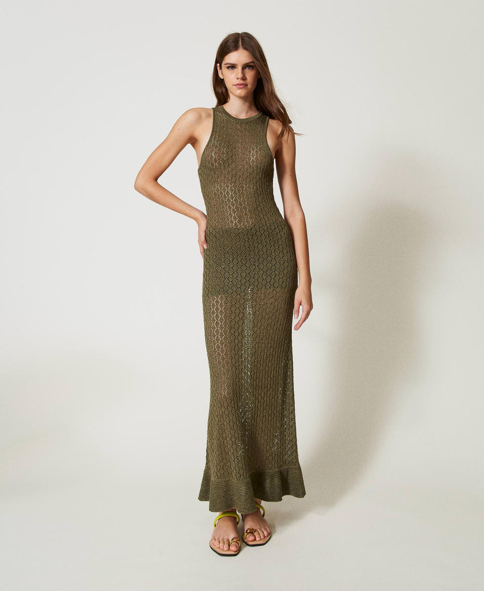 Abito lungo a rete in maglia lurex Olive Leaf Donna 251LB3ABB_12135_01