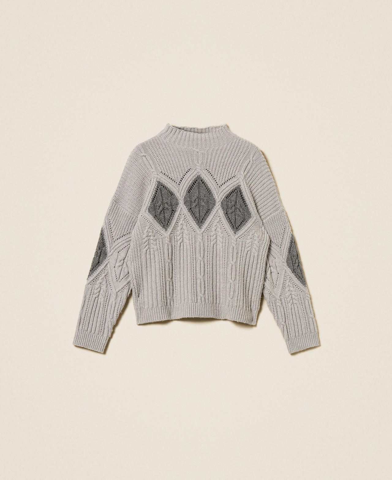 Maglia in misto lana con intarsi Bicolor Grigio Chiaro Melange / Grigio Medio Melange Lurex Donna 252TT3290_13011_S0