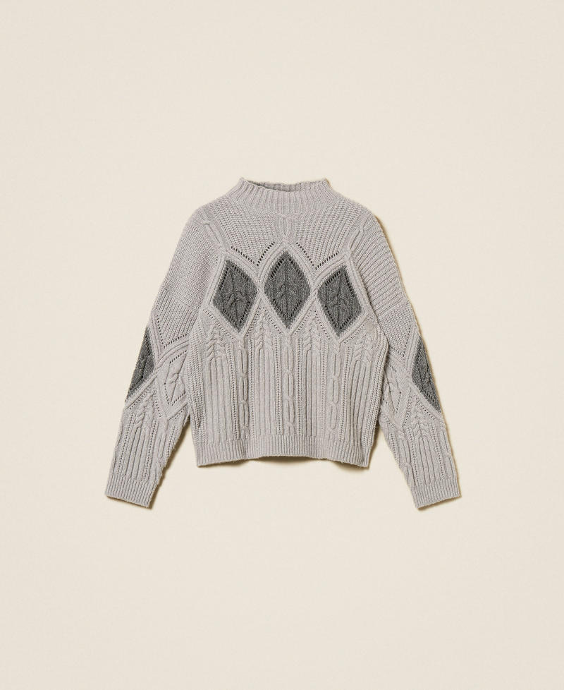 Wool blend intarsia jumper Two tone Light Grey Melange/Mid Grey Melange Lurex Woman 252TT3290_13011_S0