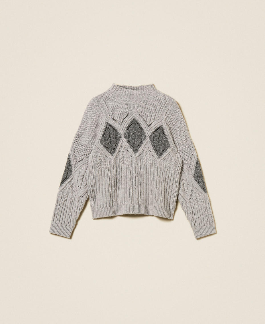 Wool blend intarsia jumper Two tone Light Grey Melange/Mid Grey Melange Lurex Woman 252TT3290_13011_S0
