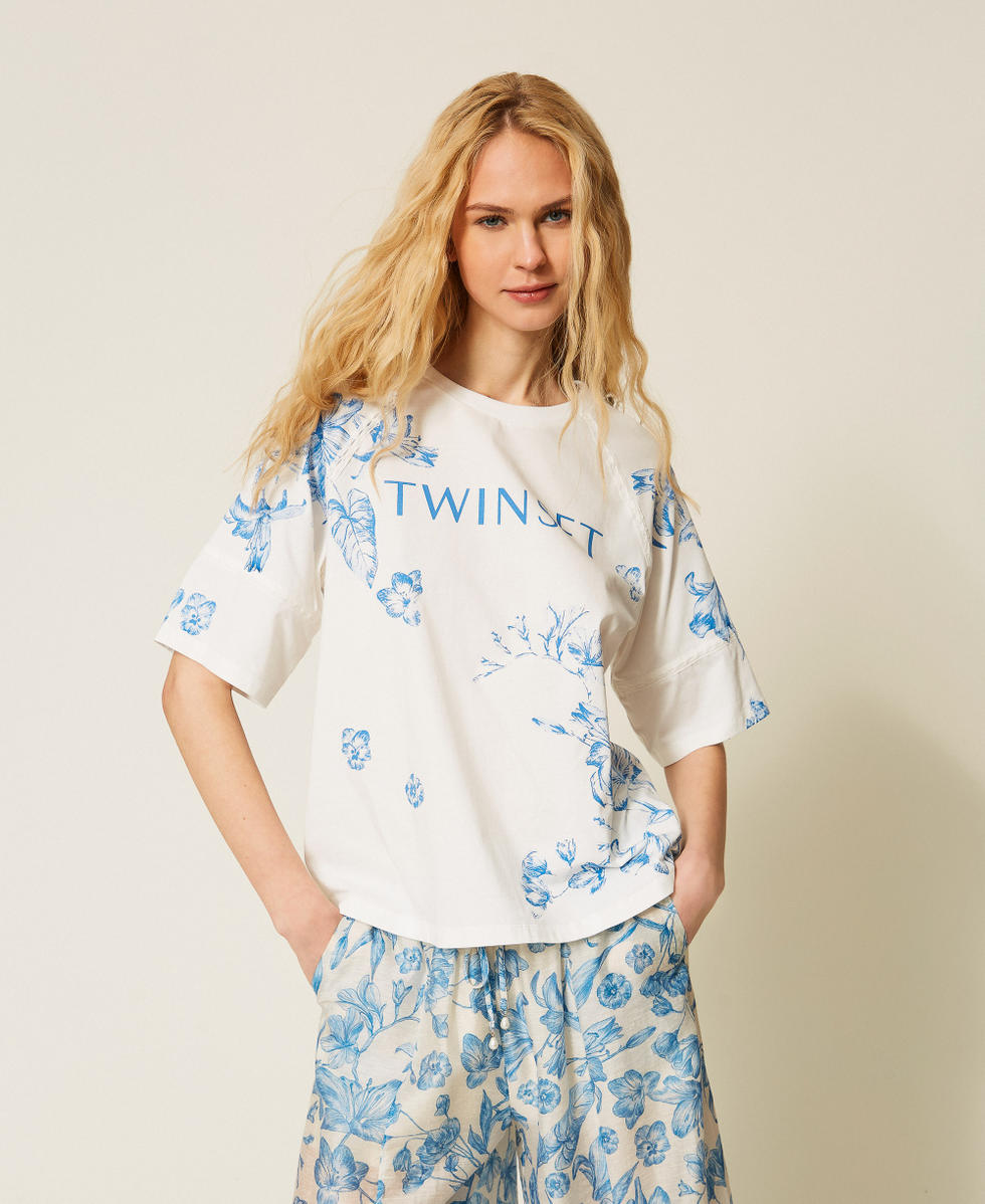 T-shirt floral avec logo Imprim&eacute; Toile de Jouy Blanc Cass&eacute;/Bleu M&eacute;diterran&eacute;e Femme 261LM2SDD_13465_01