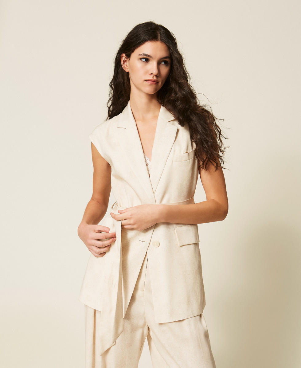 Sleeveless jacket with print and belt Burn Wash Printed Beige Safari Woman 261AT2130_13461_05