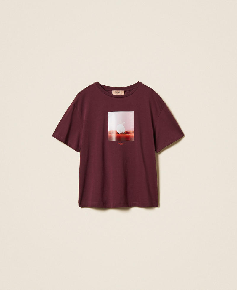 Regular crew neck T-shirt with print Rabbit/"Winetasting" Purple Print Woman 262TF2090_14112_S0