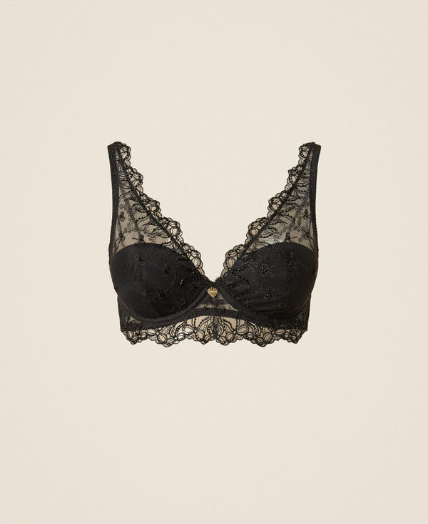 Soutien-gorge brassi&egrave;re en tulle brod&eacute; avec n&oelig;uds