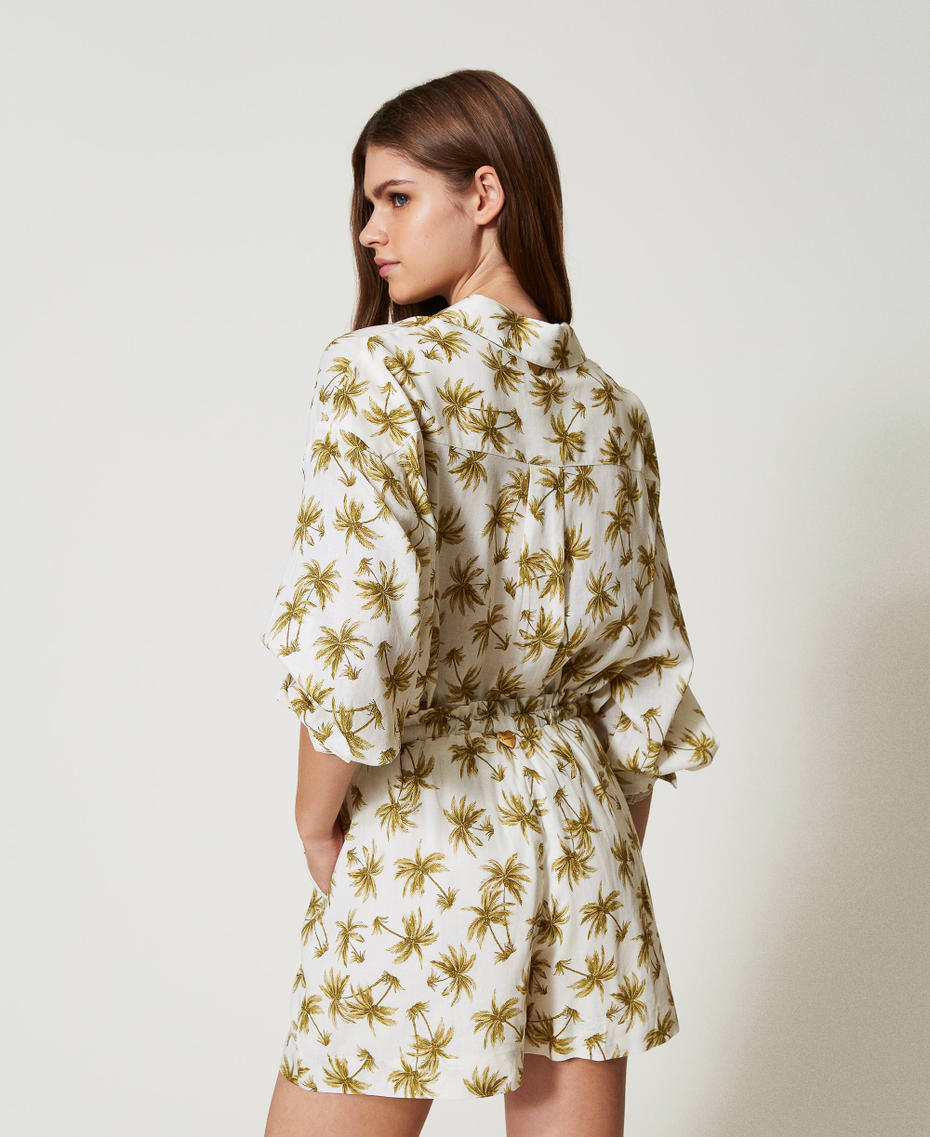 Linen blend shorts with palm print Mother of Pearl/Olive Leaf Palm Print Woman 251LB2VCC_12196_03