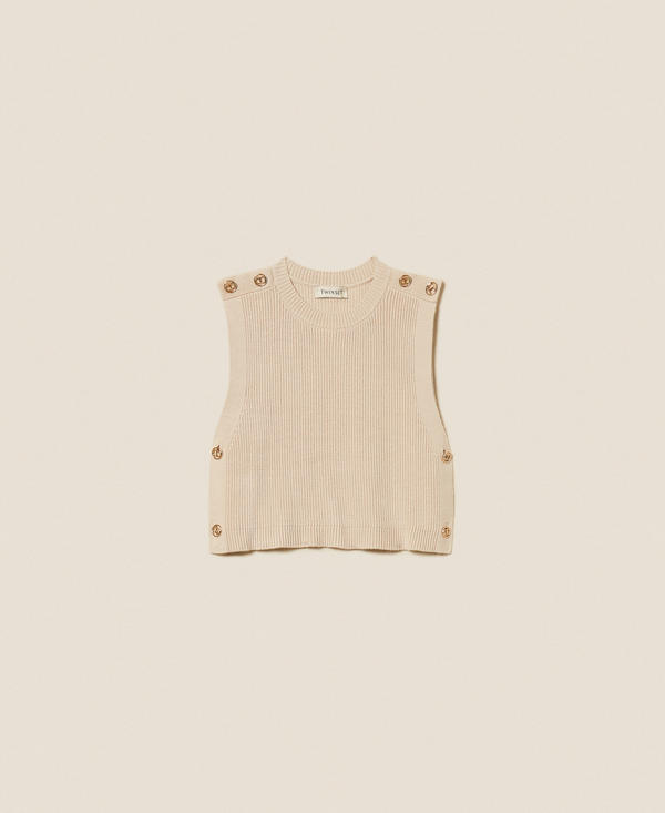 Sleeveless knit jumper with Oval T buttons