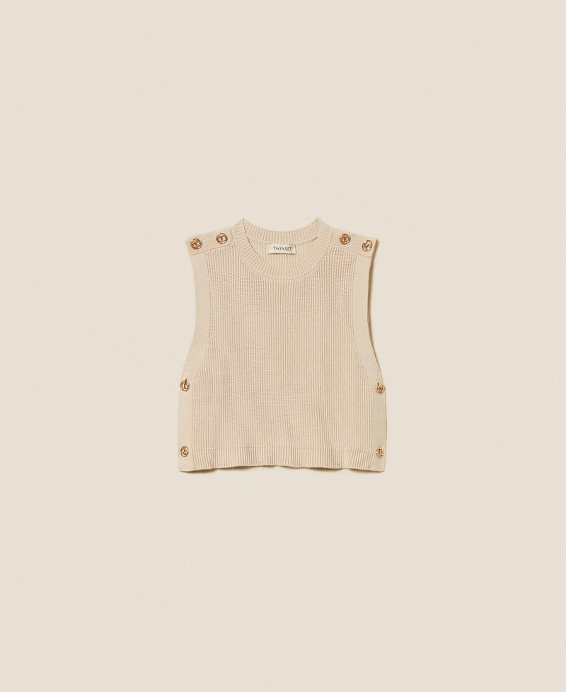 Sleeveless knit jumper with Oval T buttons Biscuit Beige Girl 252GJ3062_10884_S0