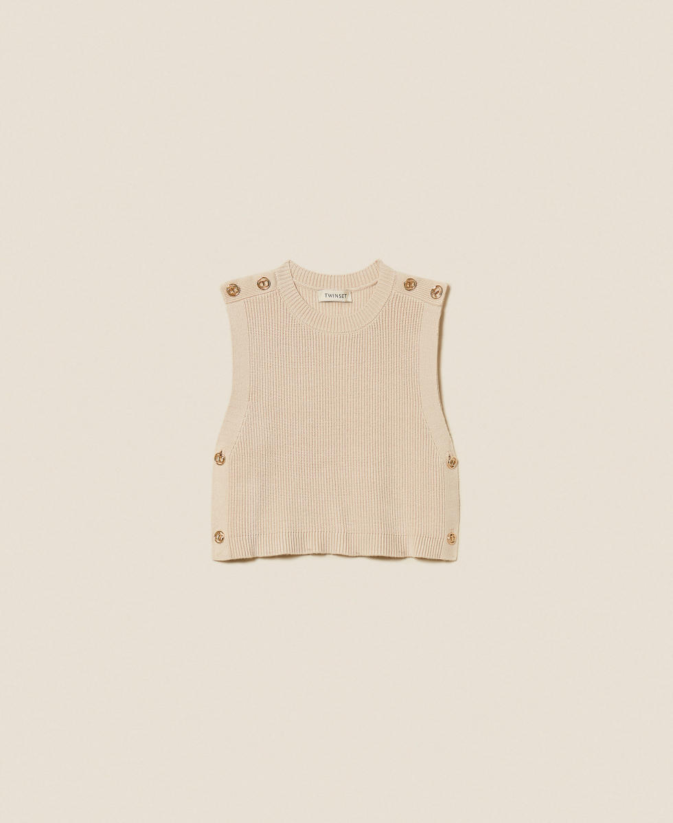 Sleeveless knit jumper with Oval T buttons