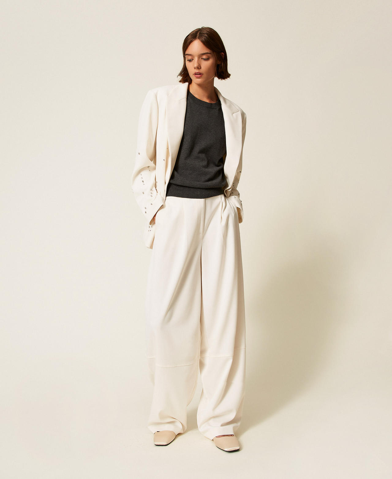 Брюки палаццо с защипами Белый Снег женщина 252AT2011_00282_01