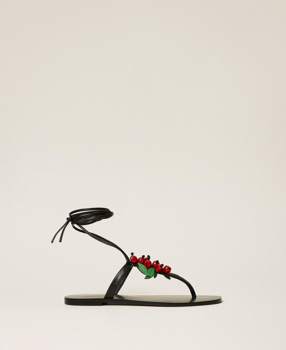 Leather thong sandals with cherries Black Woman 261TGT100_00006_01