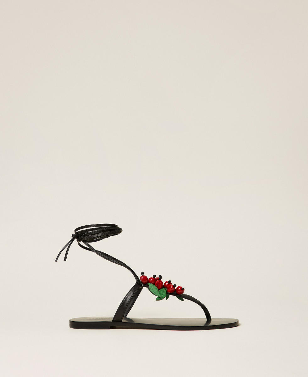 Leather thong sandals with cherries