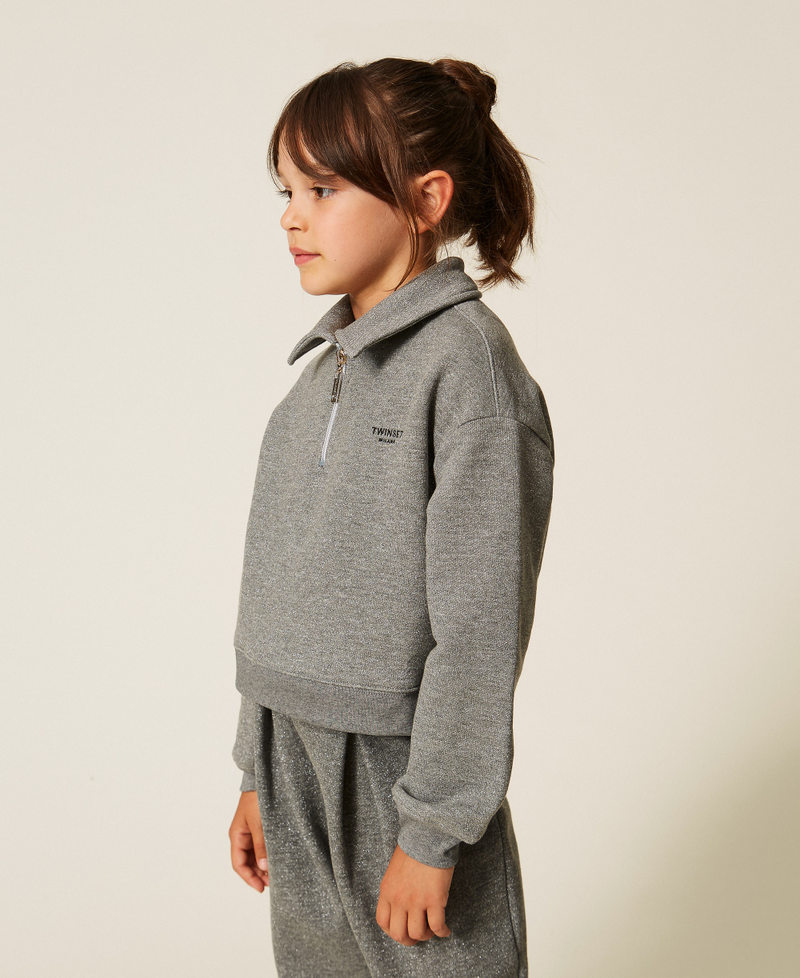Sweatshirt with lurex and embroidered logo Dark Grey Melange Girl 262GJ2154_12839_02