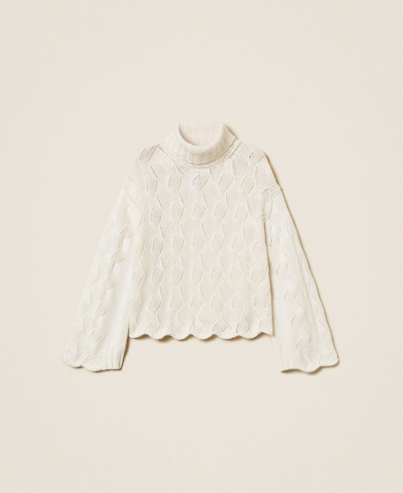 Wool blend turtle neck jumper with scalloped hem White Snow Woman 252TT3424_00282_S0