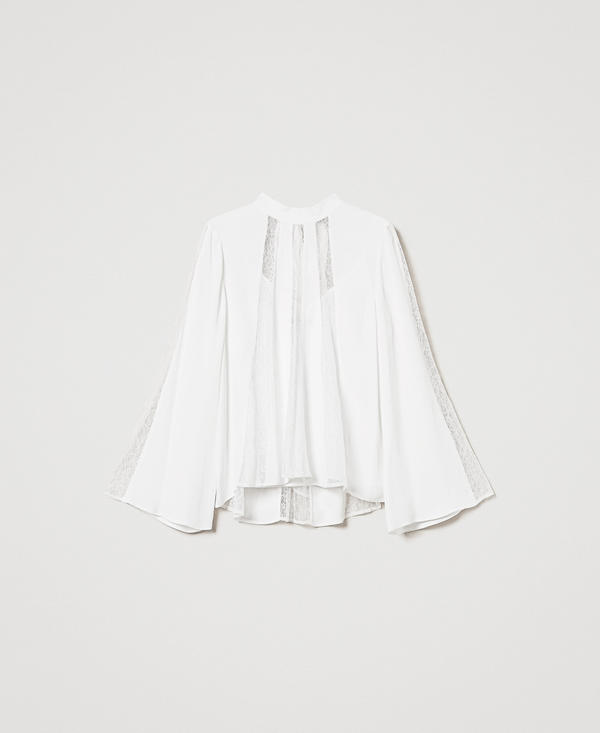 Blusa in crêpe con pizzo