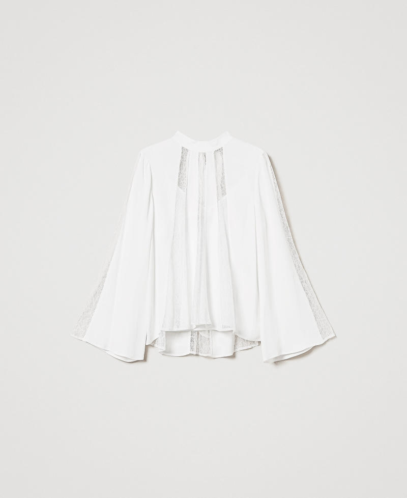 Blusa in crêpe con pizzo Bianco Neve Donna 251TP2413_00282_0S