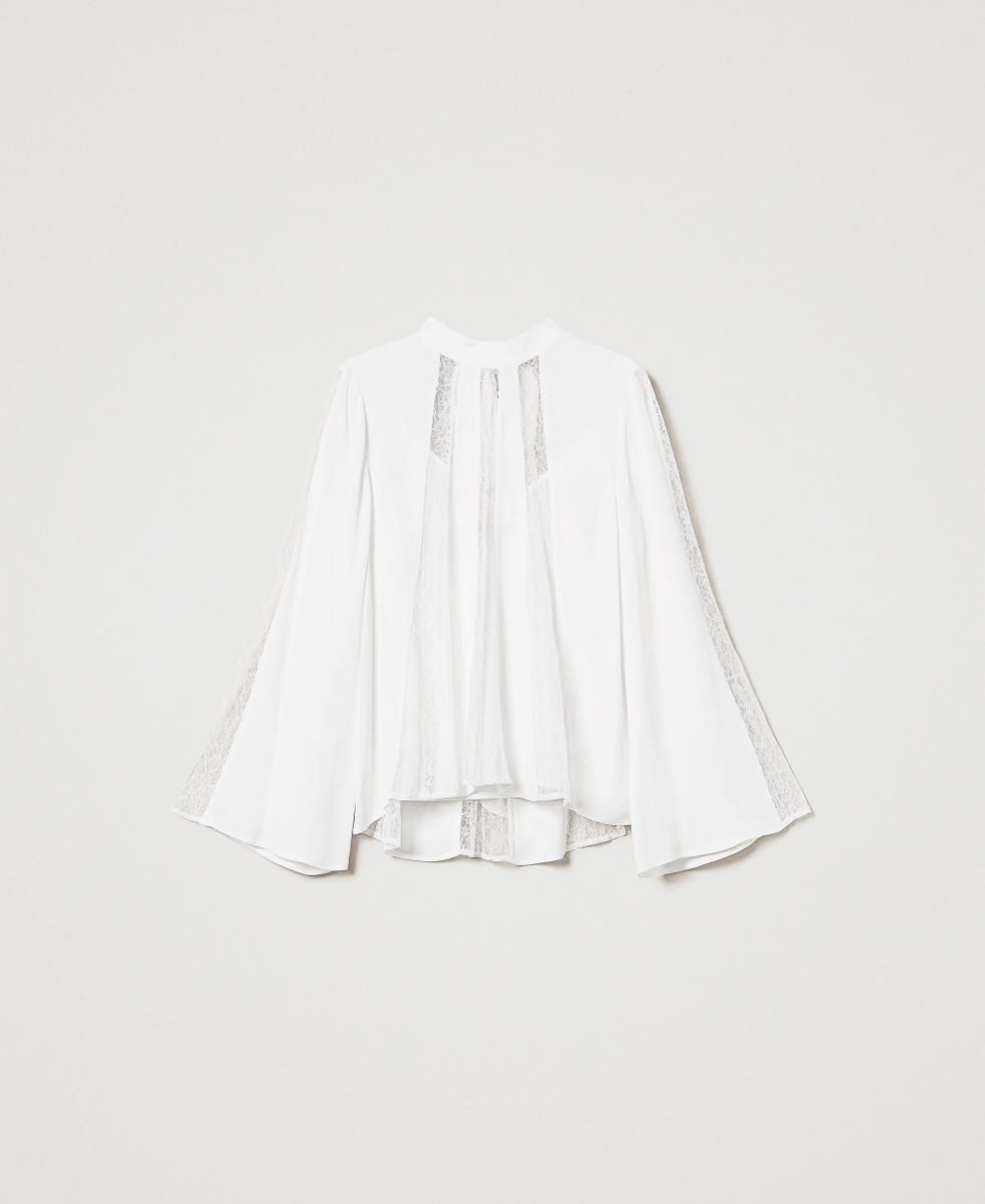 Blusa in crêpe con pizzo Bianco Neve Donna 251TP2413_00282_0S