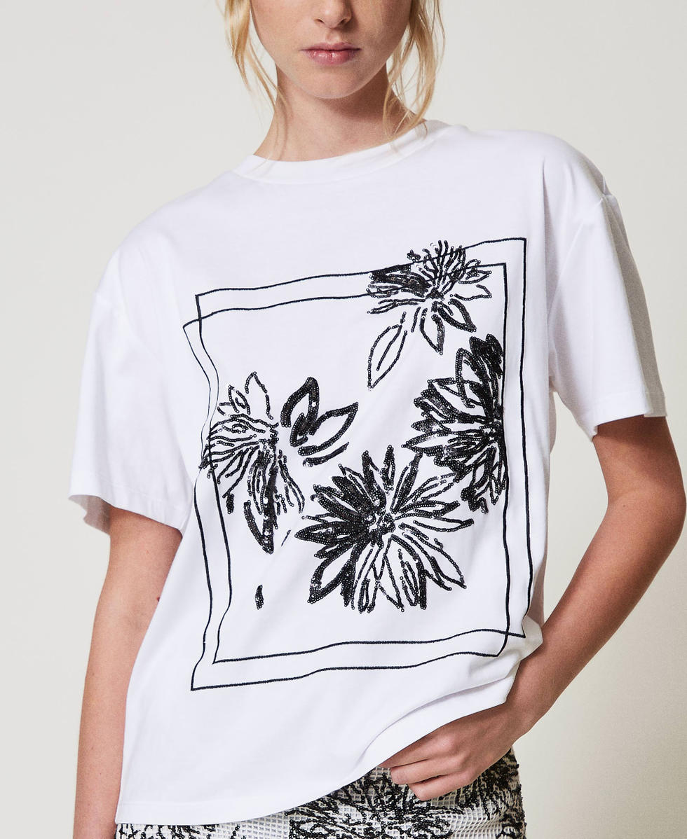 T-shirt with sequin embroidery White Woman 251TE2130_00001_04