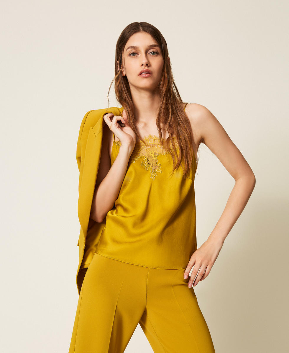 Top en satin et dentelle Jaune &laquo;&nbsp;Moutarde&nbsp;&raquo; Femme 252TP2391_12607_01