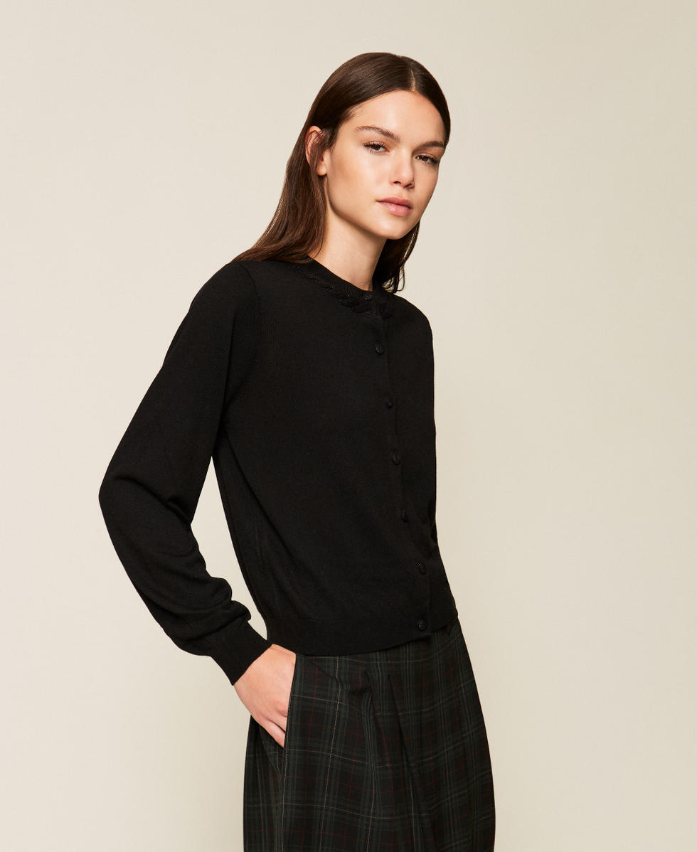 Cardigan girocollo lurex con treccia Nero Donna 252LL3NAA_00006_04