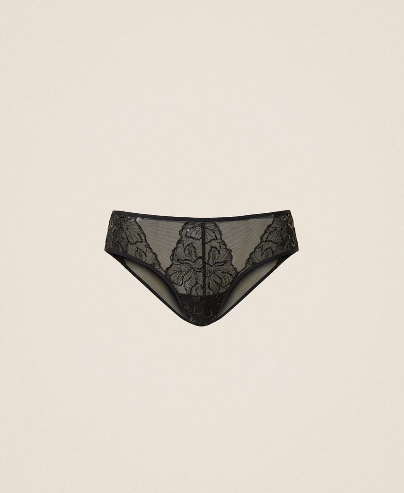 Slip en tulle avec broderie florale Noir Femme 252LL6E66_00006_S0