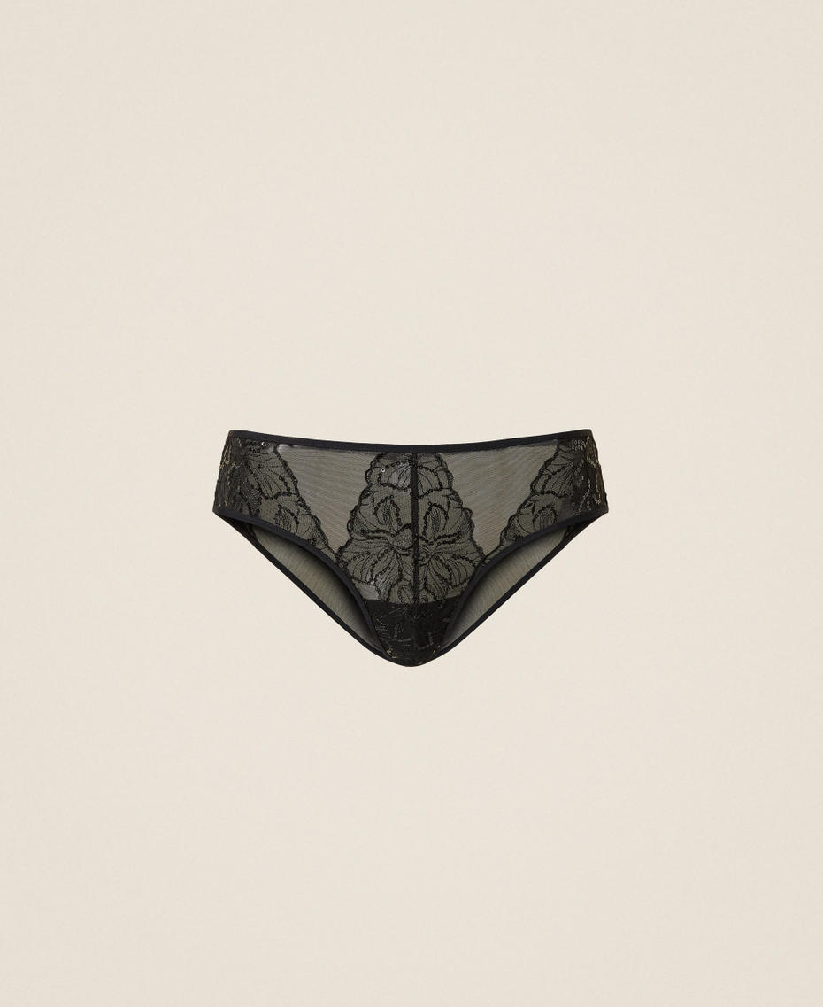 Slip en tulle avec broderie florale Noir Femme 252LL6E66_00006_S0