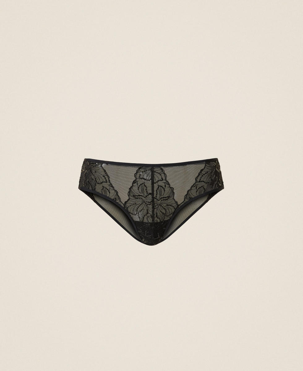 Tulle briefs with floral embroidery