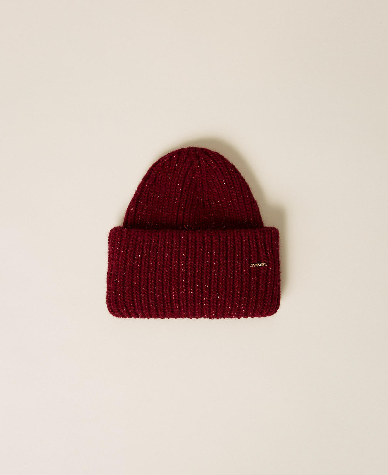 Knitted beanie with lurex Burgundy Red Woman 262TA4620_13670_01