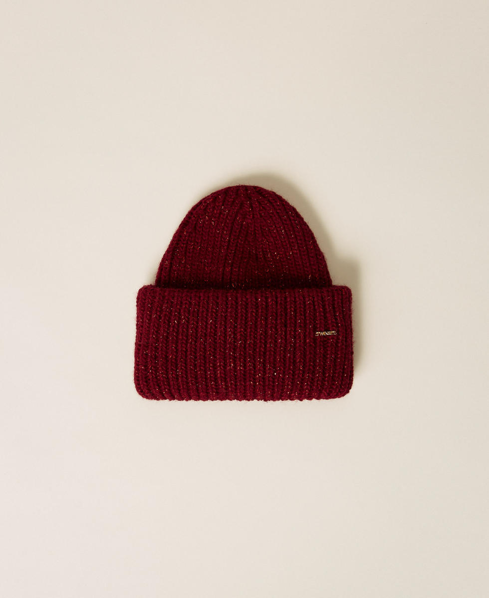 Knitted beanie with lurex Burgundy Red Woman 262TA4620_13670_01