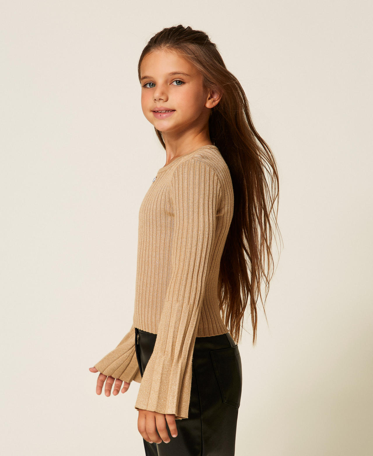Pull plissé avec lurex Or « Gold Pleats » Fille 252GJ3111_12736_02