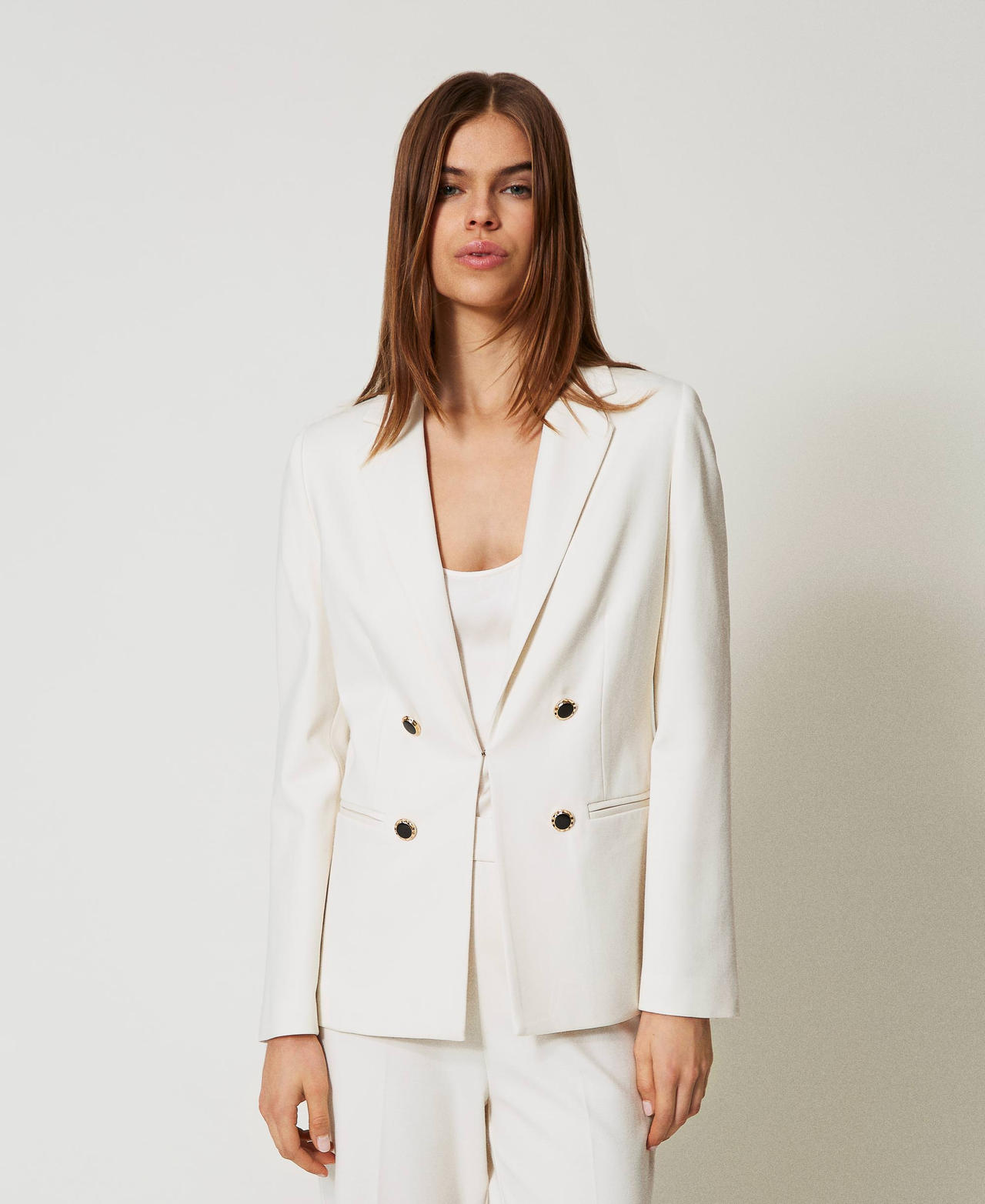 Double-breasted jacket with jewel buttons Mother Of Pearl Woman 251TP2139_00059_02