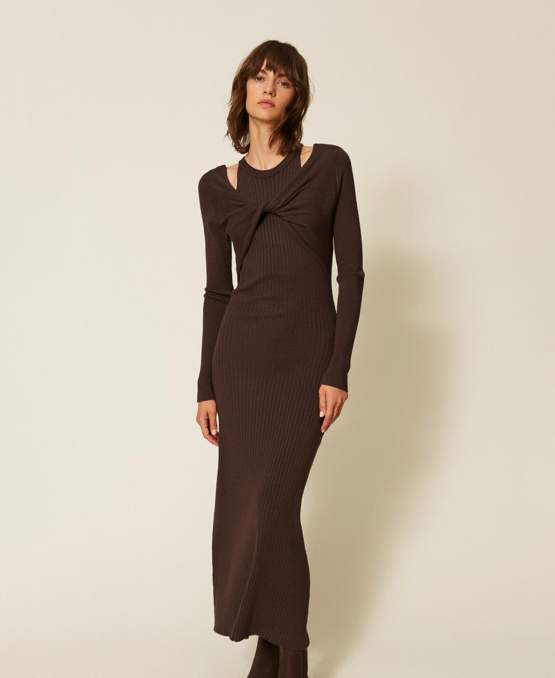 Maxikleid im Rippenstrick Mocha Frau 262LI3ECC_13677_01