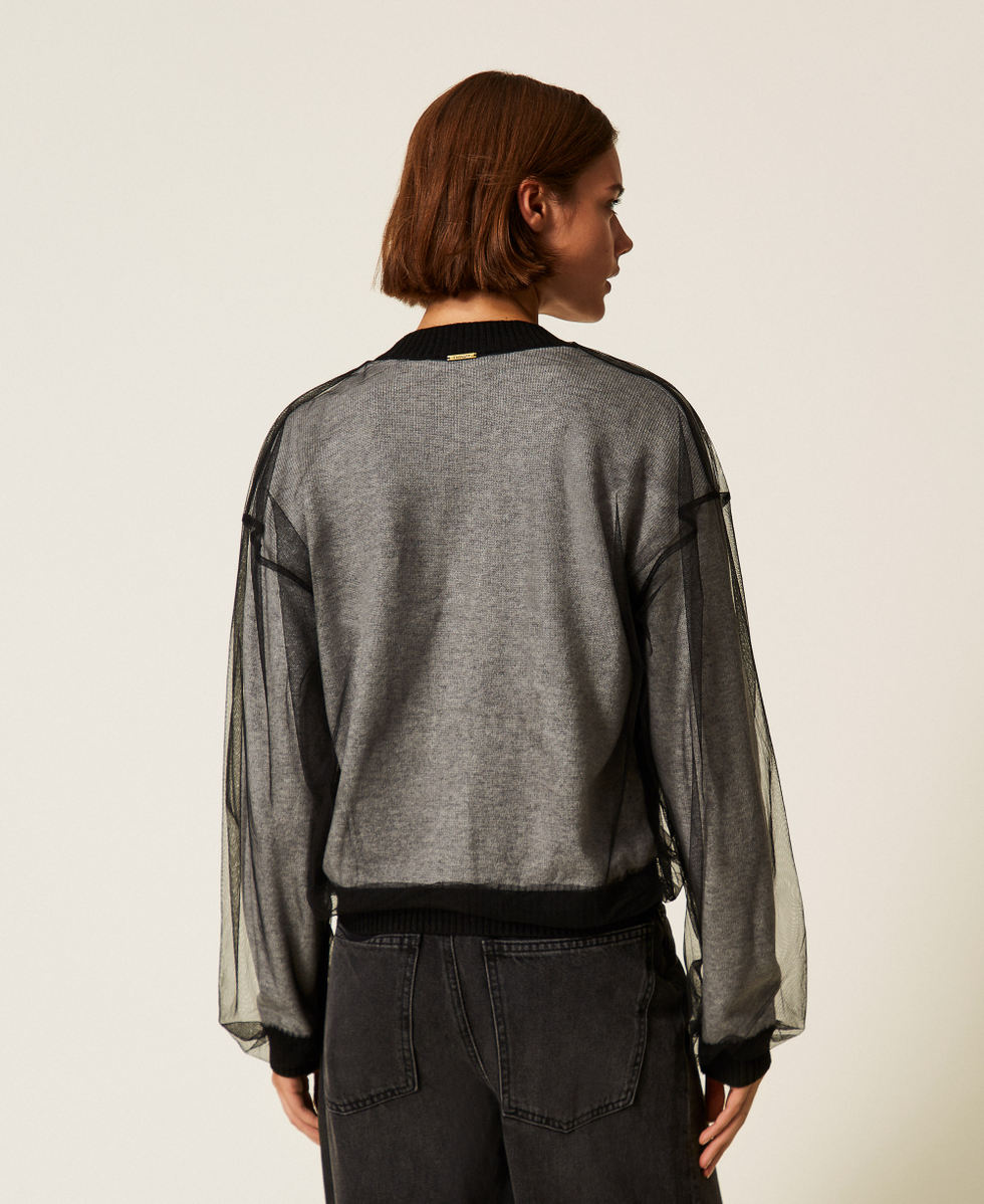 Cardigan in maglia doppiata in tulle Donna, Nero | TWINSET Milano